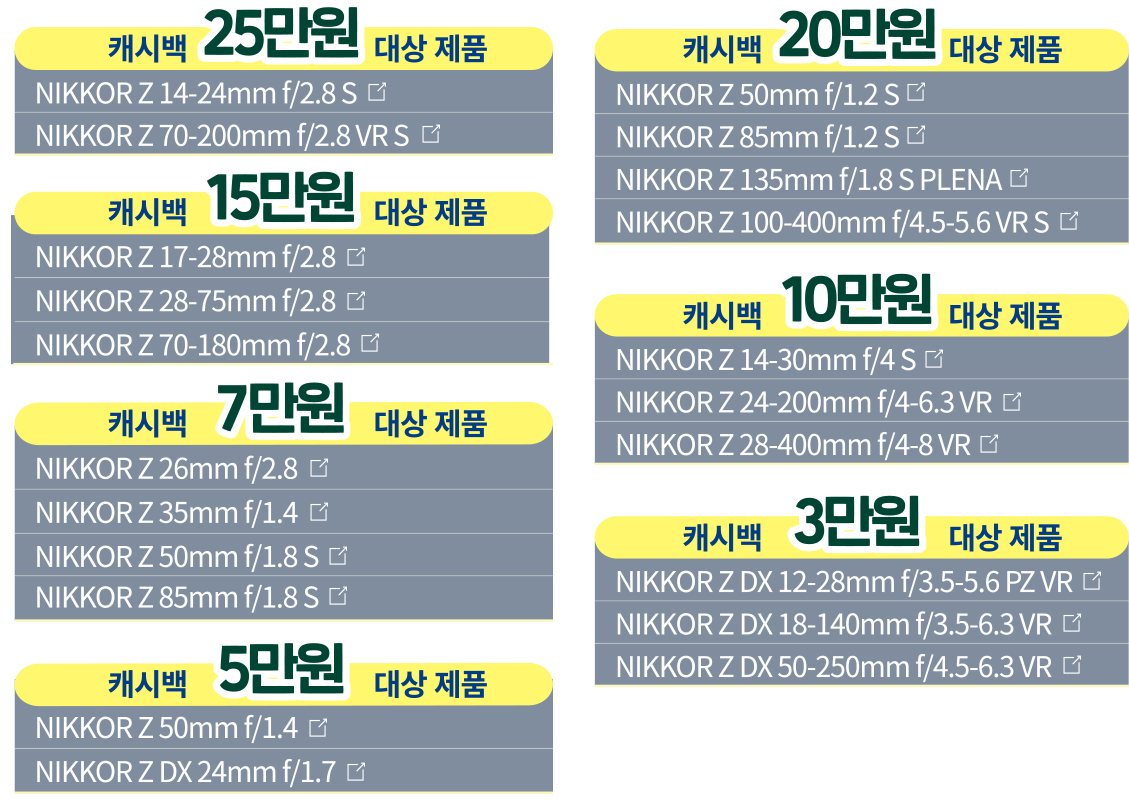 프로모션 대상 제품 테이블