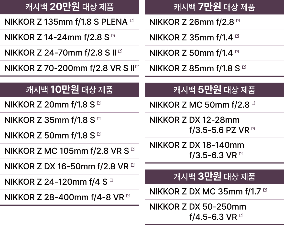프로모션 대상 제품 테이블