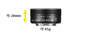 렌즈:높이 약 28mm, 무게:약 85g 설명 이미지