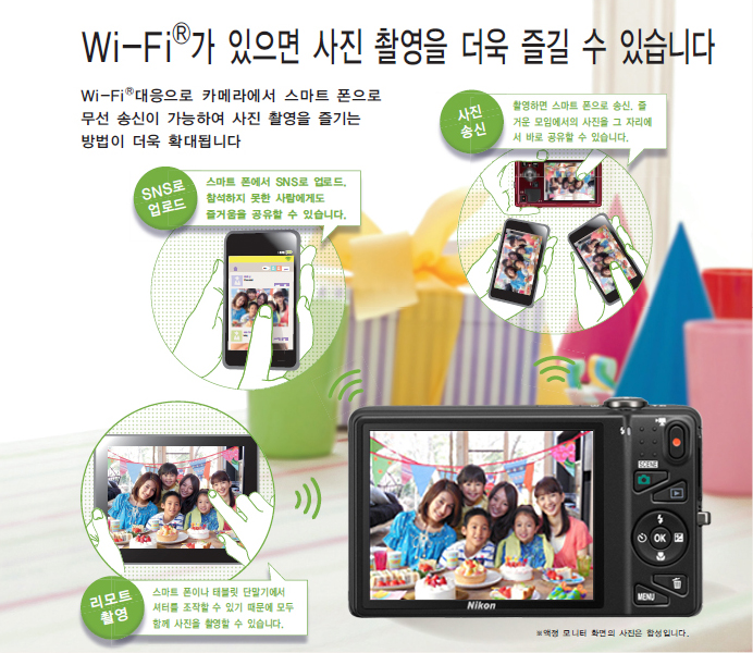 Wi-Fi 기능에 대한 설명을 위한 이미지 입니다. / Wi-Fi 대응으로 카메라에서 스마트 폰으로 무선 송신이 가능하여 사진 촬영을 즐기는 방법이 더욱 확대 됩니다.